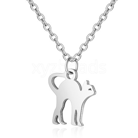 Tarnish Resistant 201 Stainless Steel Kitten Pendants Necklaces NJEW-S063-TN465-1-1