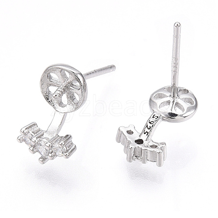 925 Sterling Silver Stud Earring Findings Micro Pave Cubic Zirconia STER-T007-21P-1