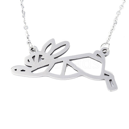 201 Stainless Steel Bunny Pendant Necklaces NJEW-T009-JN027-1-40-1