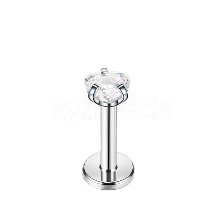 Titanium Steel Clear Cubic Zirconia Threadless Labret Stud WGC142D-24-1