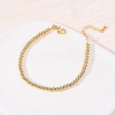 Round Brass Beaded Bracelets for Women BJEW-H640-04B-G-1