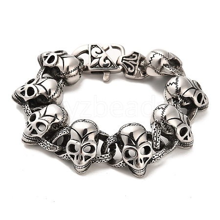 304 Stainless Steel Skull Link Chain Bracelets BJEW-E094-02AS-1