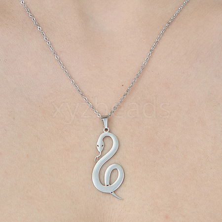 Non-Tarnish 201 Stainless Steel Hollow Snake Pendant Necklace NJEW-OY001-93-1