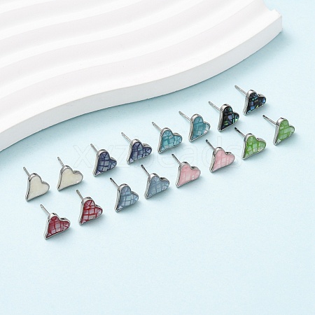 Brass Enamel Heart Stud Earrings EJEW-I322-08P-1