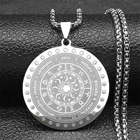 304 Stainless Steel 12 Constellation Sign Sun Moon Phase Pendant Necklaces NJEW-S007-09P-1