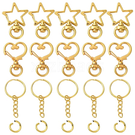 10Set 2 Styles Star Alloy Swivel Clasps with 10Pcs Iron Split Key Rings PURS-YW0001-01A-1