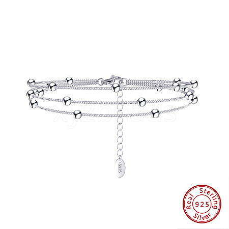 Rhodium Plated 925 Sterling Silver Satellite Chains Triple-Layer Multi-strand Bracelet STER-M116-08P-1