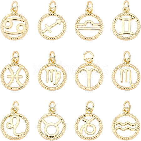 SUPERFINDINGS 12Pcs 12 Style Brass Charms KK-FH0004-40-1