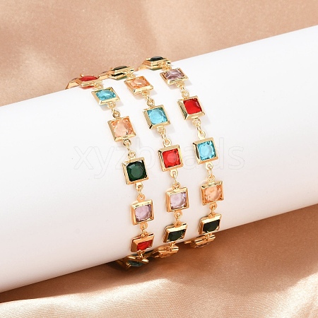 304 Stainless Steel Square Link Bracelets for Woman BJEW-S157-09G-1