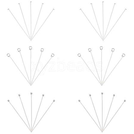30Pcs 3 Style 925 Sterling Silver Flat Head & Eye & Ball Head Pins STER-PH0002-24-1