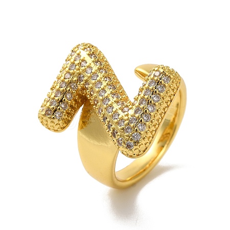 Letter Brass Micro Pave Clear Cubic Zirconia Open Cuff Ring for Women RJEW-N046-03Z-G-1