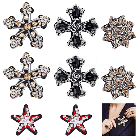 HOBBIESAY 8Pcs 4 Style Snowflake & Cross & Star Shape Handicraft Rhinestone Appliques PATC-HY0001-17-1