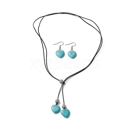 Synthetic Turquoise Heart Lariat Necklace & Dangle Earring Sets SJEW-JS01303-1