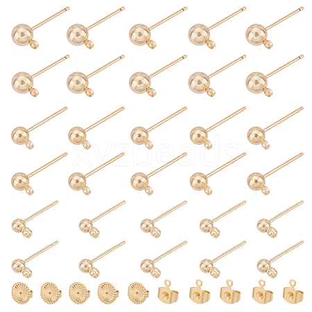 38Pcs 3 Size Brass Ball Stud Earring Post KK-AR0003-01-1