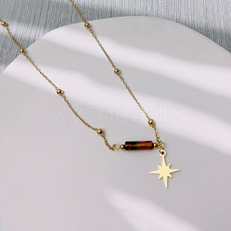 Natural Jasper & Stainless Steel Star Pendant Ball Chain Necklaces for Women YH4149-2-1