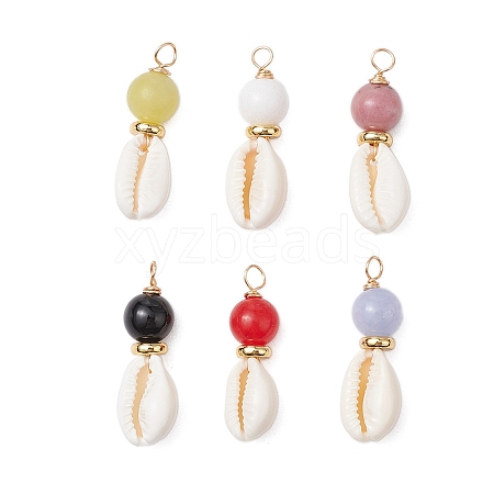 6Pcs 6 Colors Natural White Jade & Quartz & Black Onyx(Dyed & Heated) & Rhodonite & Dyed Malaysia Jade & Lemon Jade Pendants PALLOY-JF03198-1