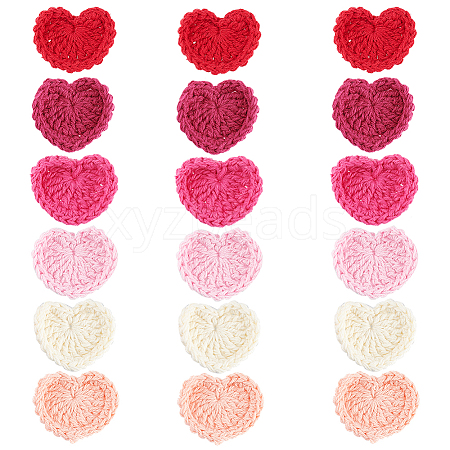 Fingerinspire 18Pcs 6 Colors Heart Handmade Crochet Cotton Appliques AJEW-FG0002-47-1