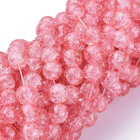 1Strand Salmon Transparent Crackle Glass Round Beads Strands X-CCG-Q001-6mm-03-1