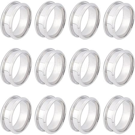 Unicraftale 12Pcs Stainless Steel Grooved Finger Ring Settings STAS-UN0038-94C-1