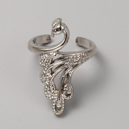 Alloy Peacock Cuff Ring Settings for Rhinestone RJEW-WH0001-21P-1
