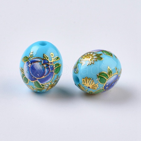 Flower Picture Printed Resin Beads RESI-J020-C07-1
