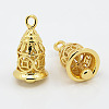 Real 18K Gold Plated Brass Buddhist Bell Pendants KK-K095-01G-1