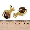 Natural Tiger Eye Ball with Leopard Shape Brass Pendants KK-F887-04G-27-3