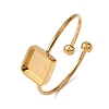 Square 304 Stainless Steel Open Cuff Bangle Makings with Bezel Tray SA-CBABF3F-04G-06-2