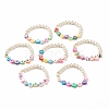 7Pcs 7 Style Star & Smiling Face & Flower Polymer Clay Stretch Bracelets Set with Glass Pearl Beaded BJEW-JB08786-4