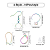 DICOSMETIC 64Pcs 4 Style Rainbow Color 304 Stainless Steel Earring Hooks & Leverback & Hoop Earring Findings STAS-DC0010-34-2
