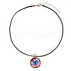 Alloy Glass Evil Eye Pendant Black Waxed Cord Necklaces FS-WG6E26E-03-2
