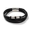 Men's Braided Black PU Leather Cord Multi-Strand Bracelets BJEW-K243-10P-1