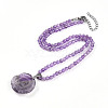 Natural Amethyst 4.5mm Round Beaded Flower Pendant Necklaces NJEW-T016-04M-3