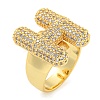 Brass Micro Pave Clear Cubic Zirconia Letter Open Cuff Ring for Women RJEW-M173-01G-H-1