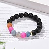 Natural Weathered Agate(Dyed) & Lava Rock Round Beaded Stretch Bracelet BJEW-JB08501-5