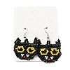 Glass Seed Braided Cat Dangle Earrings EJEW-B012-11-2