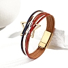 USA Flag Style Red Blue White Imitation Leather Cord Bracelets PW-WG3ADC7-01-1