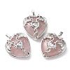 Natural Rose Quartz Heart Pendant Rhinestone Settings G-K339-01P-04-1