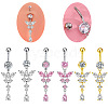 316L Surgical Stainless Steel Cubic Zirconia Butterfly Curved Barbell Dangle Belly Rings WGB11C1-05-1