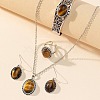 Oval Alloy with Natural Tiger Eye Pendant Necklaces & Dangle Earrings & Cuff Ring & Bangles Sets WG03D09-01-2