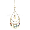 Chakra Gemstone & Brass Moon Pendant Decorations HJEW-TA00074-1