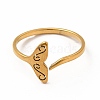201 Stainless Steel Whale Tail Open Cuff Ring for Women RJEW-K239-01G-1-1