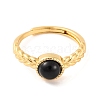 Round Natural Black Onyx Adjustable Rings RJEW-Q817-03G-08-2