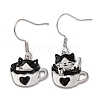 Brass Cat Shape Dangle Earrings EJEW-C130-02P-4