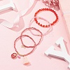 4Pcs 4 Style Evil Eye Valentine's Theme Alloy Enamel & Polycotton(Polyester Cotton) Tassel Charm Bracelets Set BJEW-JB09618-03-4