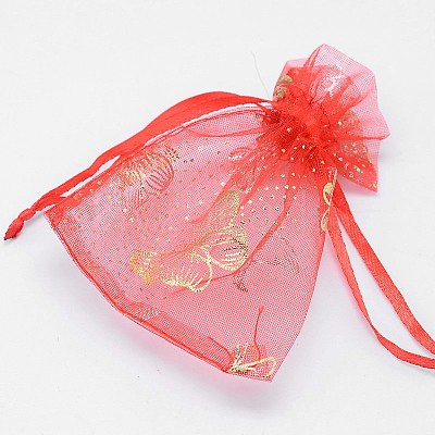 Gold Stamping Butterfly Rectangle Organza Gift Bags OP-L006A-02-1