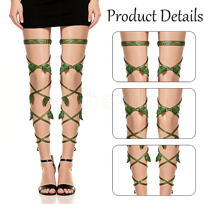 Cloth & PU Leather Festival Elastic Leaf Garter Leg Wrap for Women AJEW-WH20020-557A-1