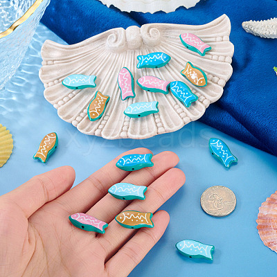 16Pcs 4 Colors Fish Spray Painted Alloy Enamel Beads FIND-TA0010-36-1