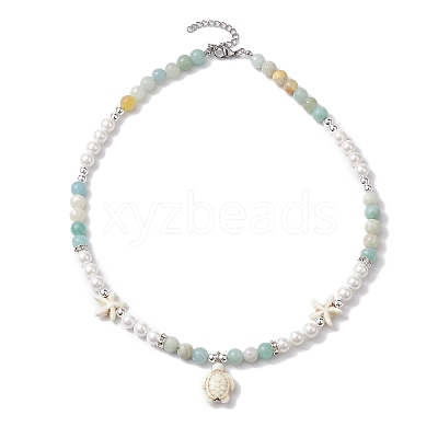 Mixed Gemstone and Pearl Beads Necklaces NJEW-JN04790-1