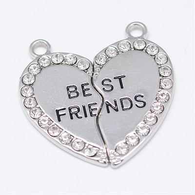 Heart Alloy Rhinestone Split Pendants TIBEP-S293-061P-FF-1